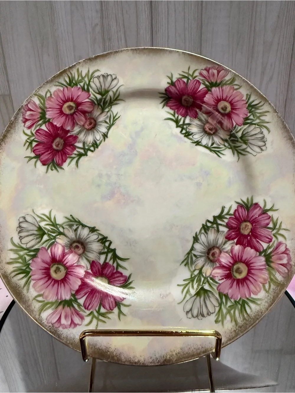 Vintage UCAGCO October Cosmos Flower of Month 7.5” Lusterware Plate Japan